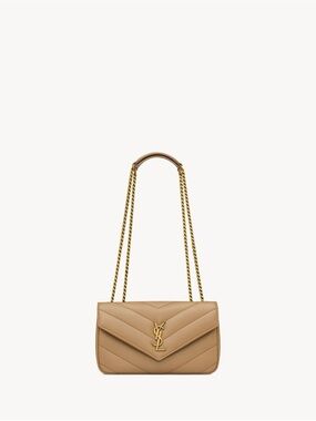 Saint Laurent Camel Quilted Leather Shoulder Bag with Gold Hardware